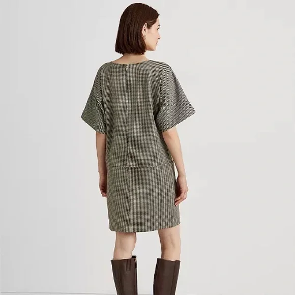 LAUREN RALPH LAUREN NWT Buckle Trim Houndstooth Jacquard Shift Dress Size Medium - Picture 2 of 15